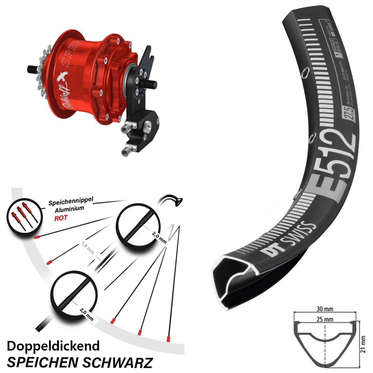Hinterrad 29 Zoll DT Swiss E 512 Disc Rohloff Speedhub 500/14 TS DB OEM2 Tandem rot