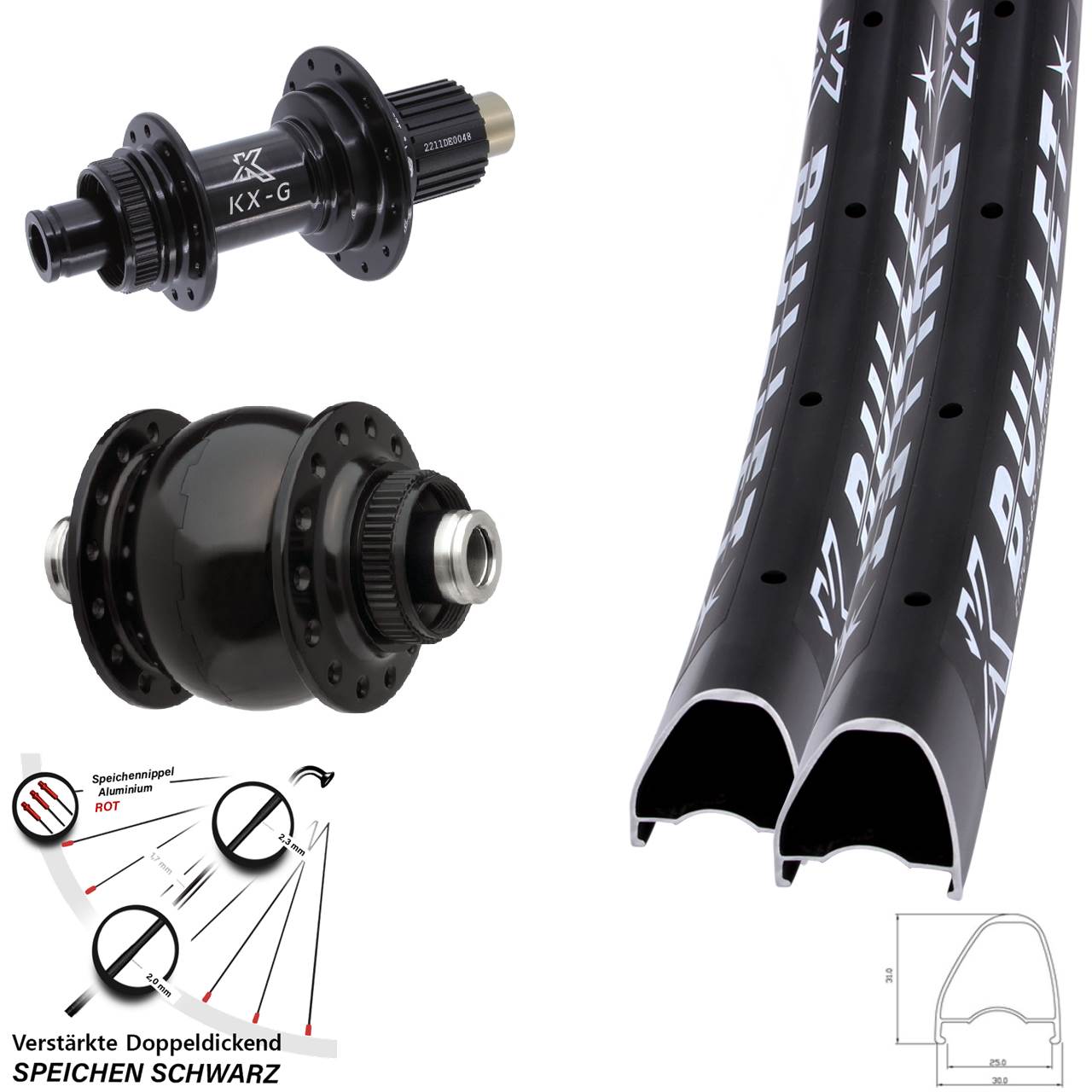 28 Zoll KX-G Bullet OS SON delux Disc Laufradsatz 12x100/142 Shimano Micro Spline