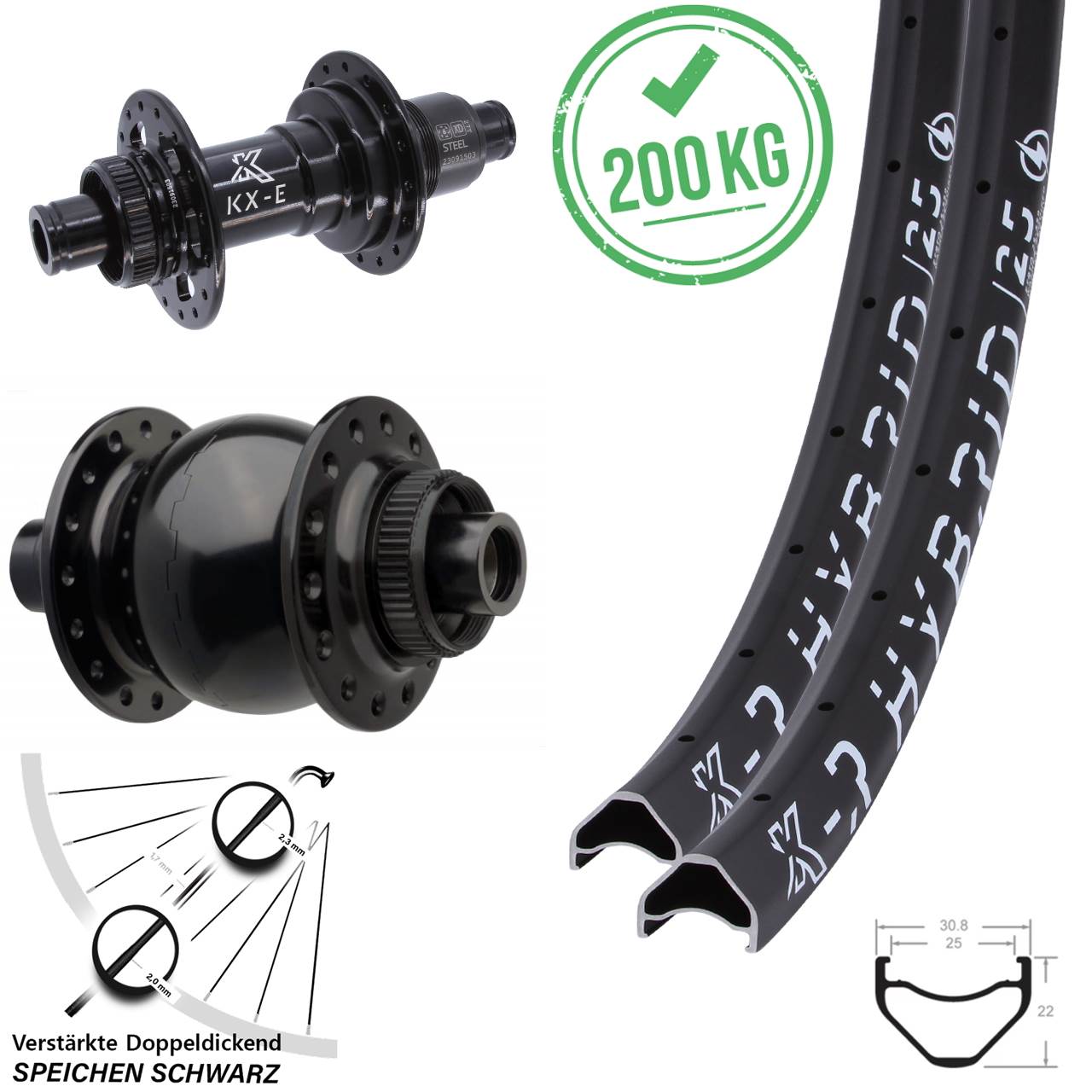 KXR-E Hybrid 25 Heavy Duty SON 28 Zoll Laufradsatz 15x110 12x148 XD 11-12 fach
