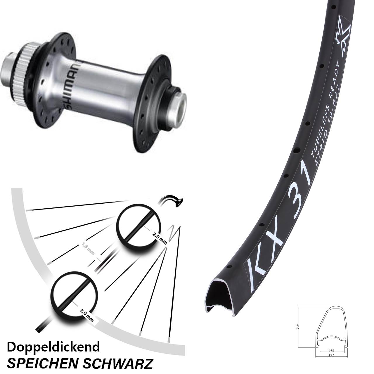 Vorderrad Centerlock 28 Zoll KX 31 Offset Shimano RS770 12x100