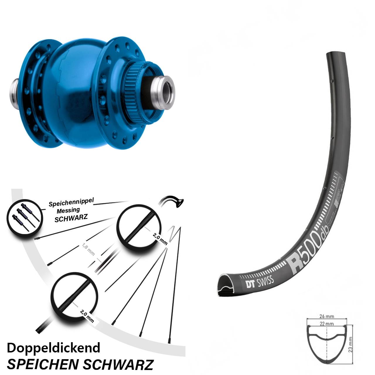 Vorderrad Nabendynamo Son 28 DT Swiss R 500 Centerlock