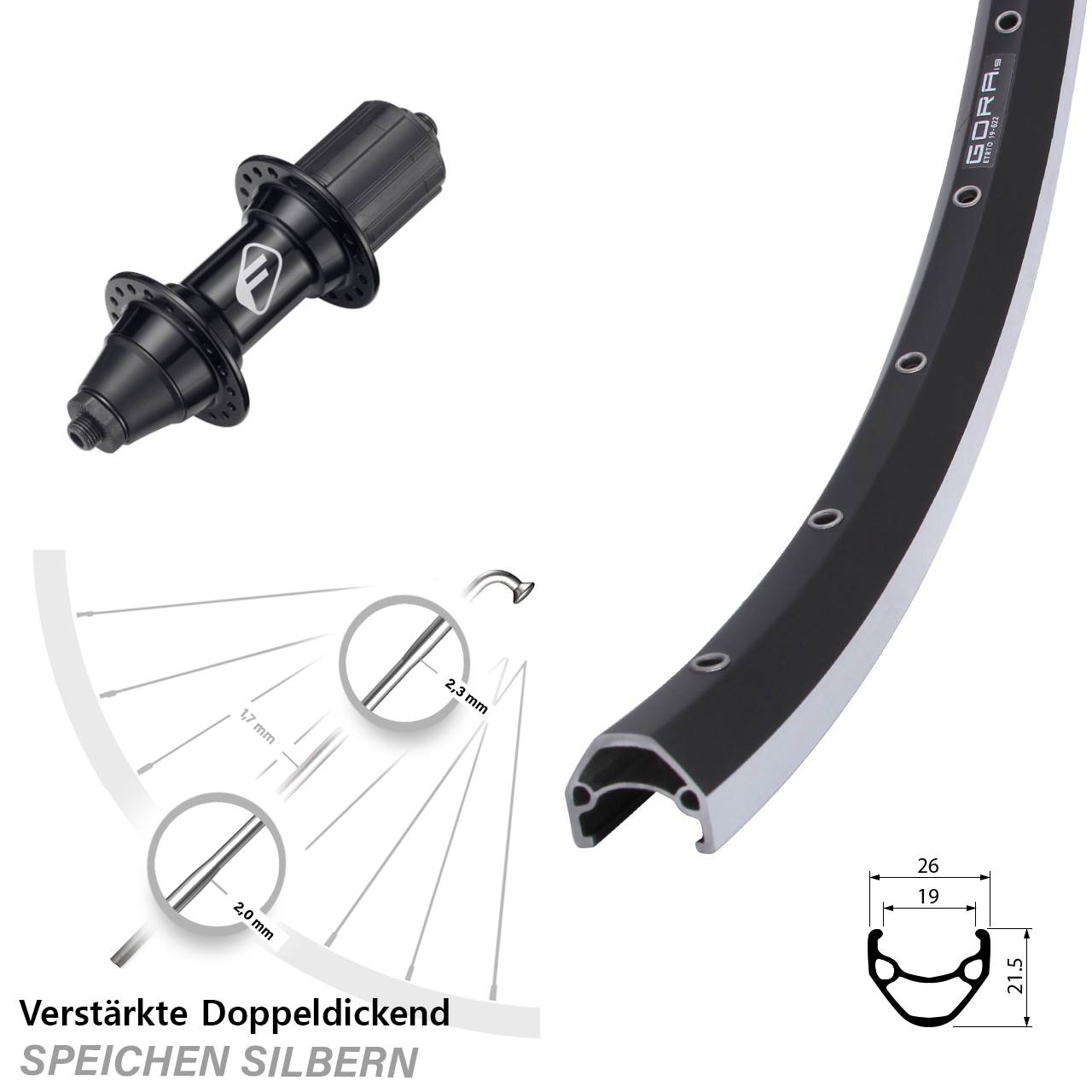 Hinterrad 28 Zoll Gora 19 Formula FM32 7 fach HG für Schnellspanner