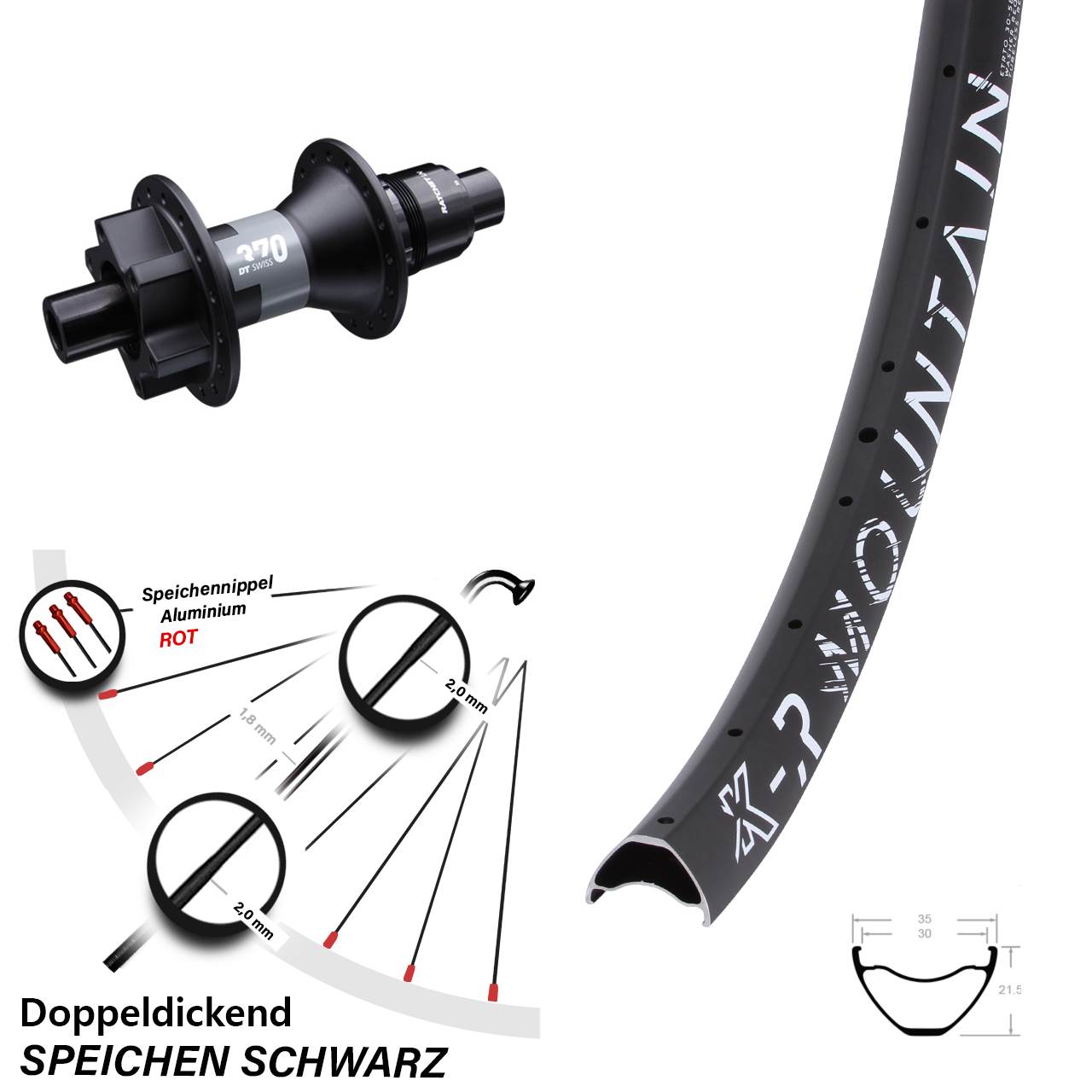 DT Swiss 370 Sram XD KX-R Mountain Laufrad 29 Zoll 6-Loch Steckachse 12x142 mm