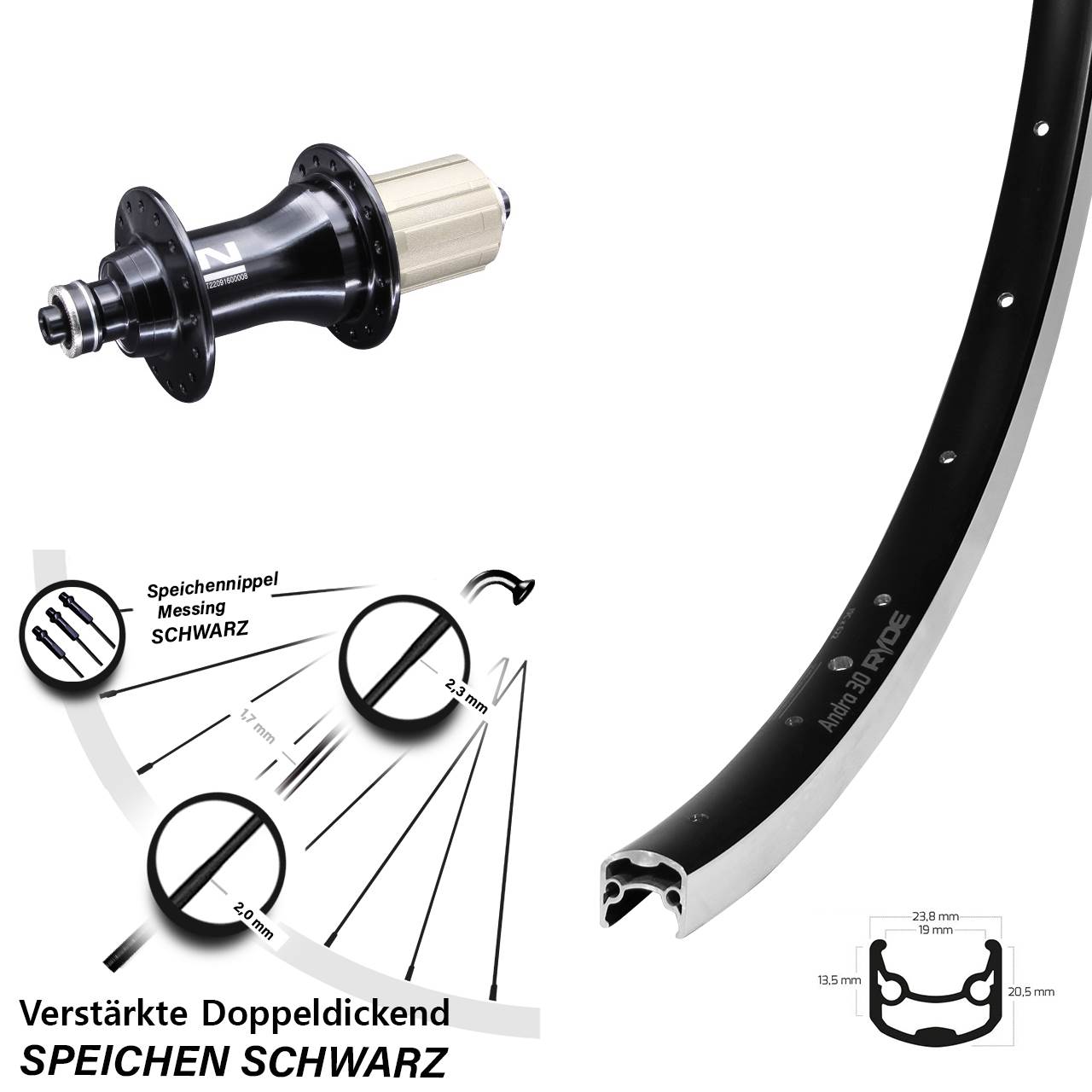 28 Zoll Ryde Andra 30 Novatec F162 Hinterrad für Schnellspanner 8-12 fach HG