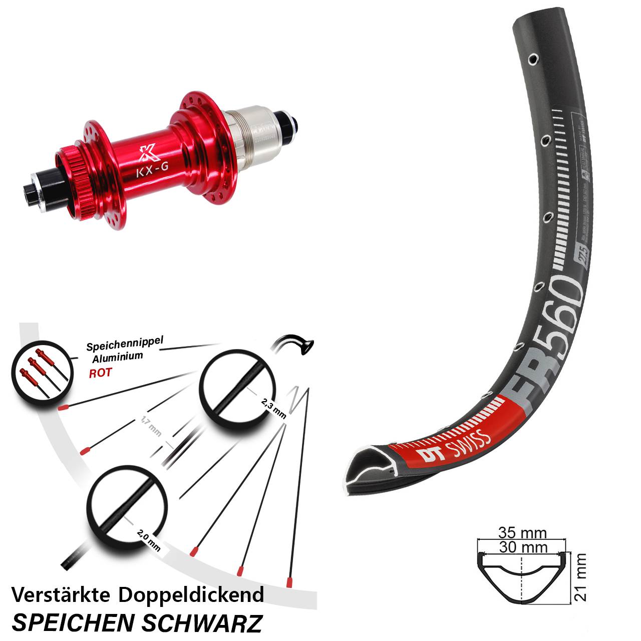 26 Zoll DT Swiss FR560 KX-G rot Disc Hinterrad QR XDR