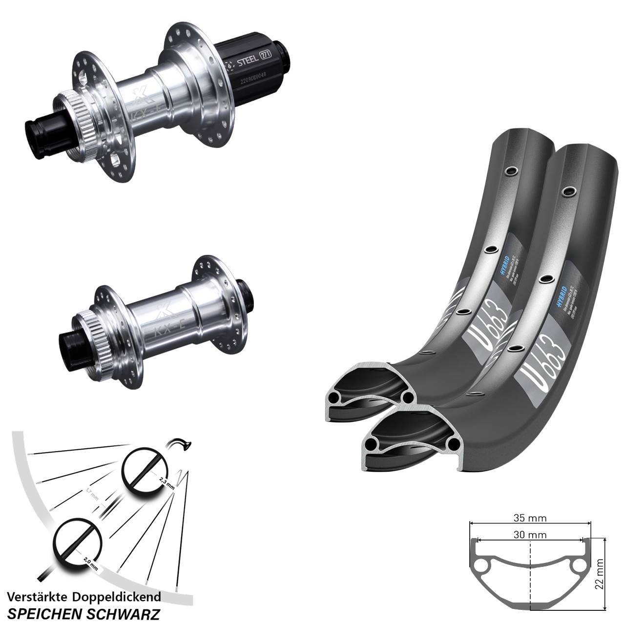 Centerlock Laufradsatz 27,5 Zoll DT Swiss U 663 KX-E Stahlachse 8-12 fach 15x100 12x142
