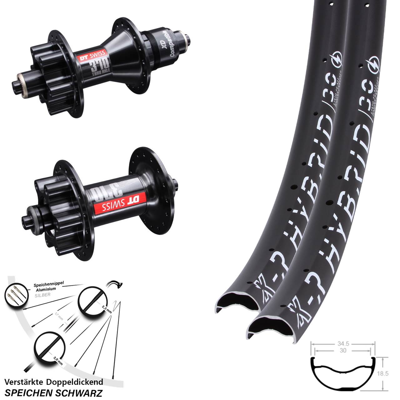 29 Zoll KX-R Hybrid 30 DT Swiss 370 Disc Laufradsatz für Schnellspanner SRAM XD