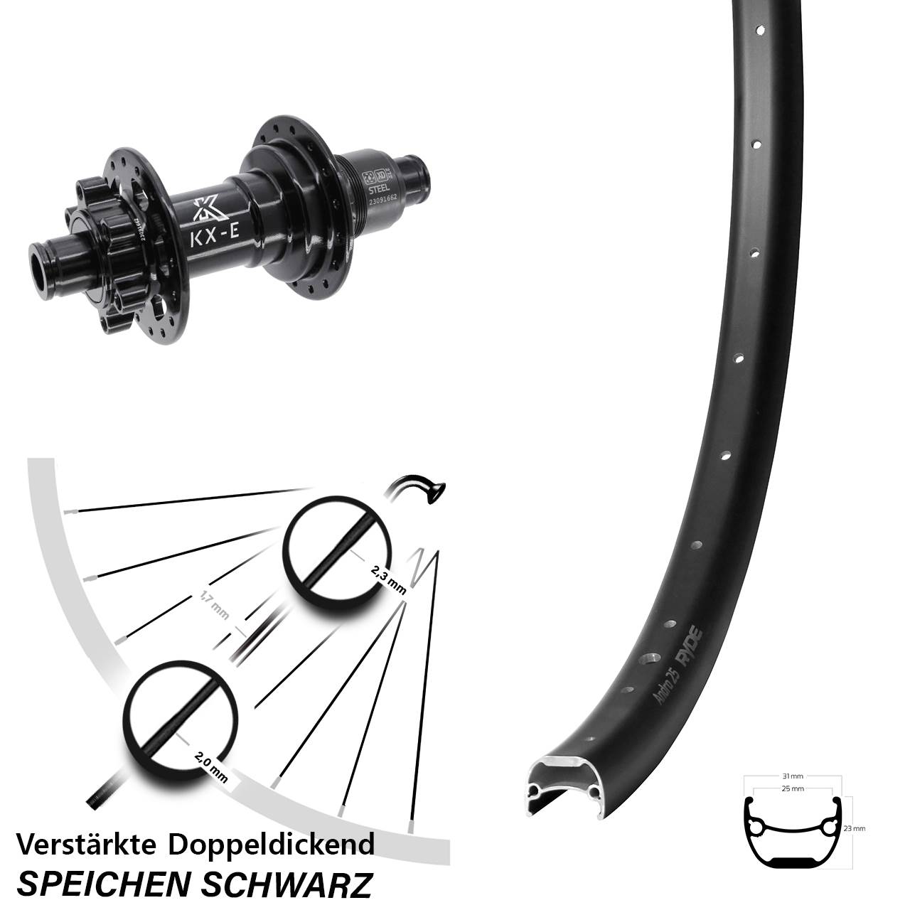 Ryde Andra 25 KX-E Heavy Duty 28-29 Zoll Disc Laufrad 12x148 SRAM XD