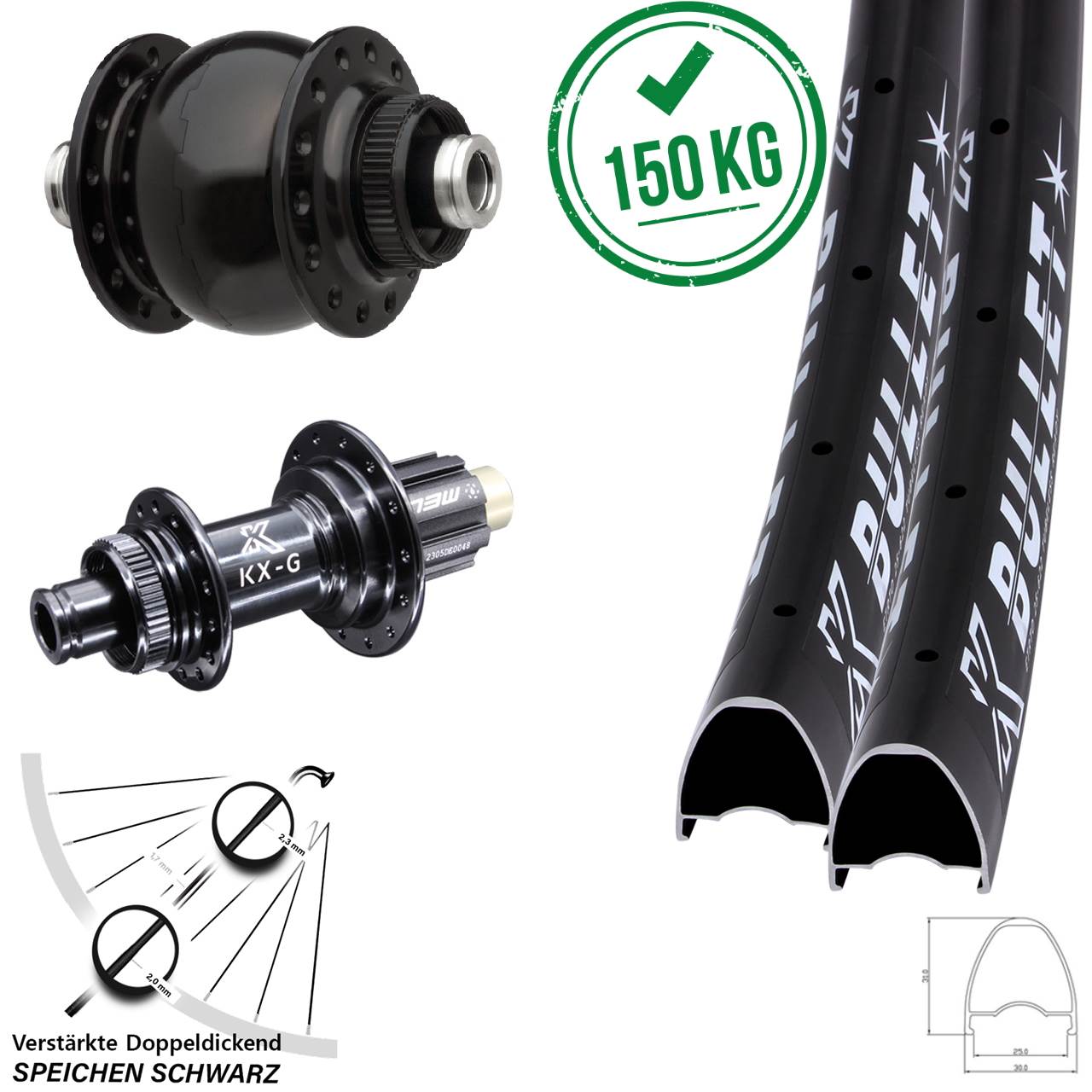 Laufradsatz Centerlock 28 Zoll KX-G Bullet OS SON delux Campa N3W 12x100/142