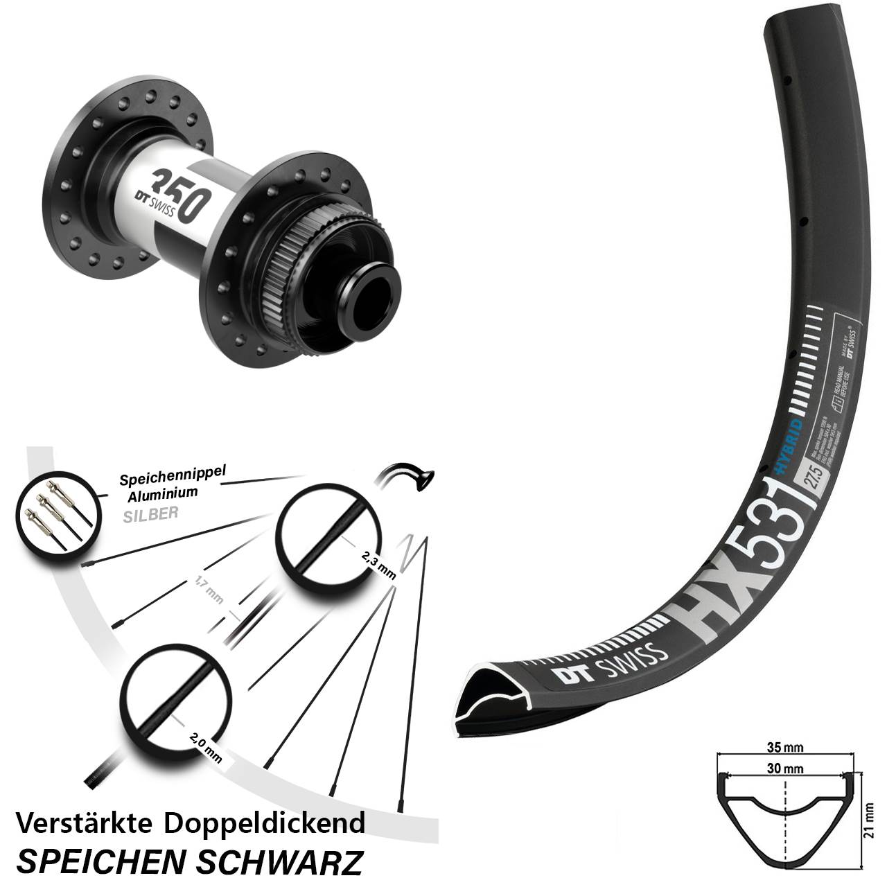 DT Swiss HX531 DT Swiss 350 Road 29 Zoll Disc Laufrad 12x100