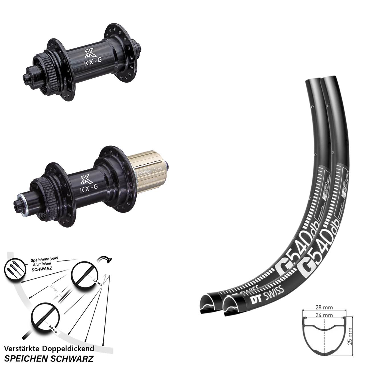 28-29 Zoll DT Swiss G540 KX-G Disc Laufradsatz für Schnellspanner 8-12 fach HG