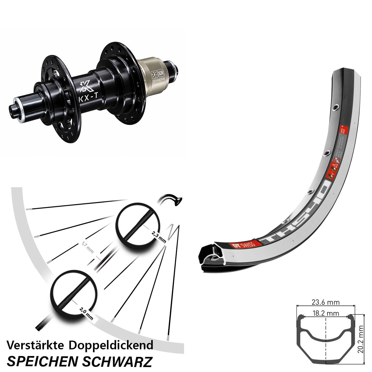 Hinterrad 28 Zoll DT Swiss TK 540 verstärkt KX-T 5x135 mm Sram XD Felgenbremse
