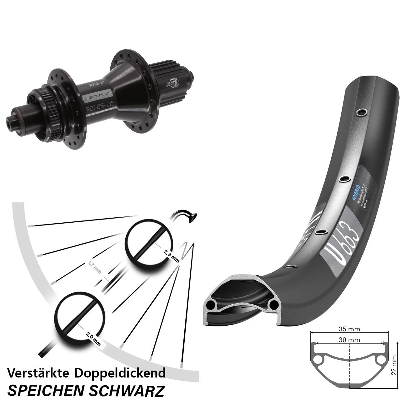 Hinterrad Centerlock für Schnellspanner 29 Zoll DT Swiss U663-370 Hybrid Micro Spline
