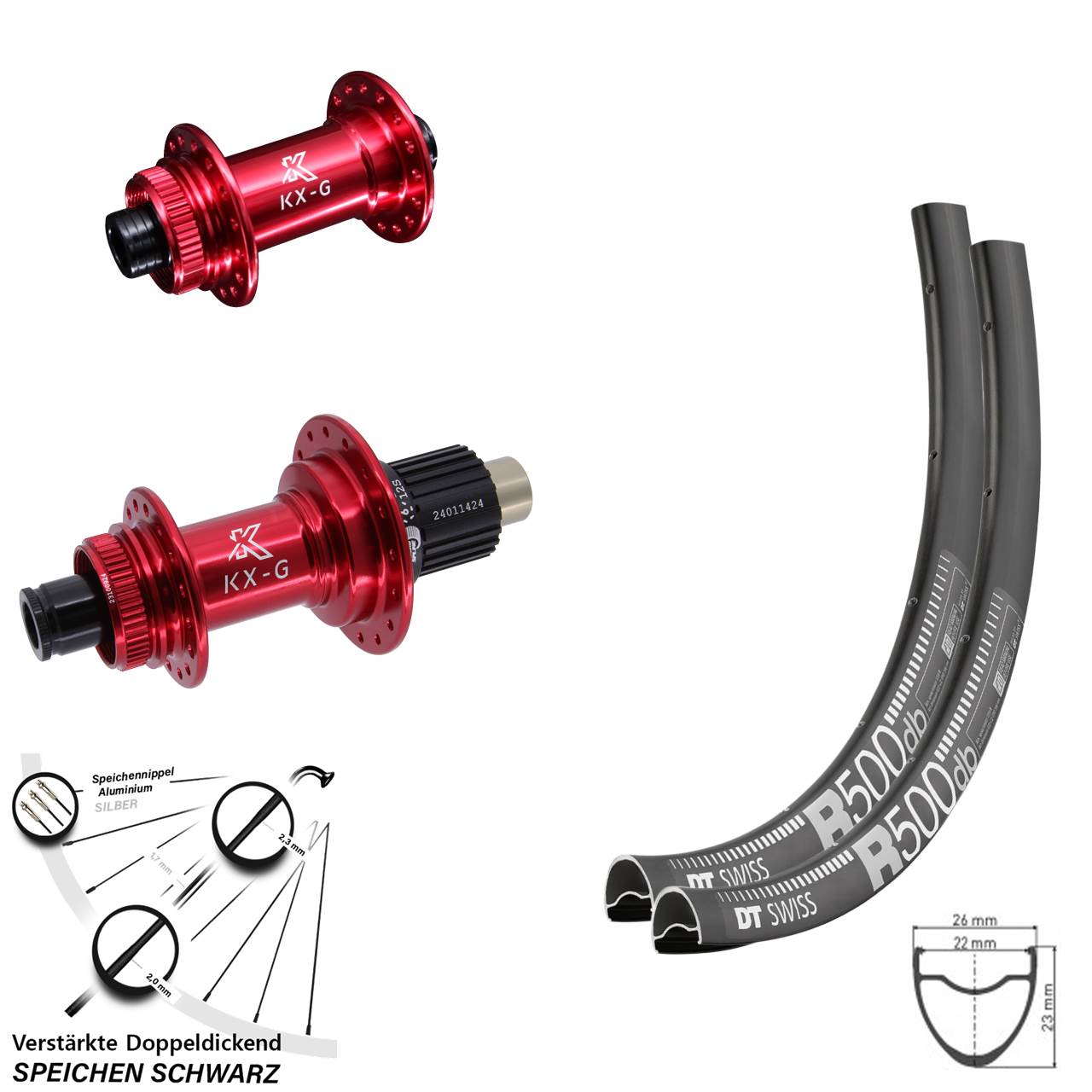 Laufradsatz Centerlock 28 Zoll DT Swiss R 500 KX-G rot Shimano Micro Spline 15x100 12x142