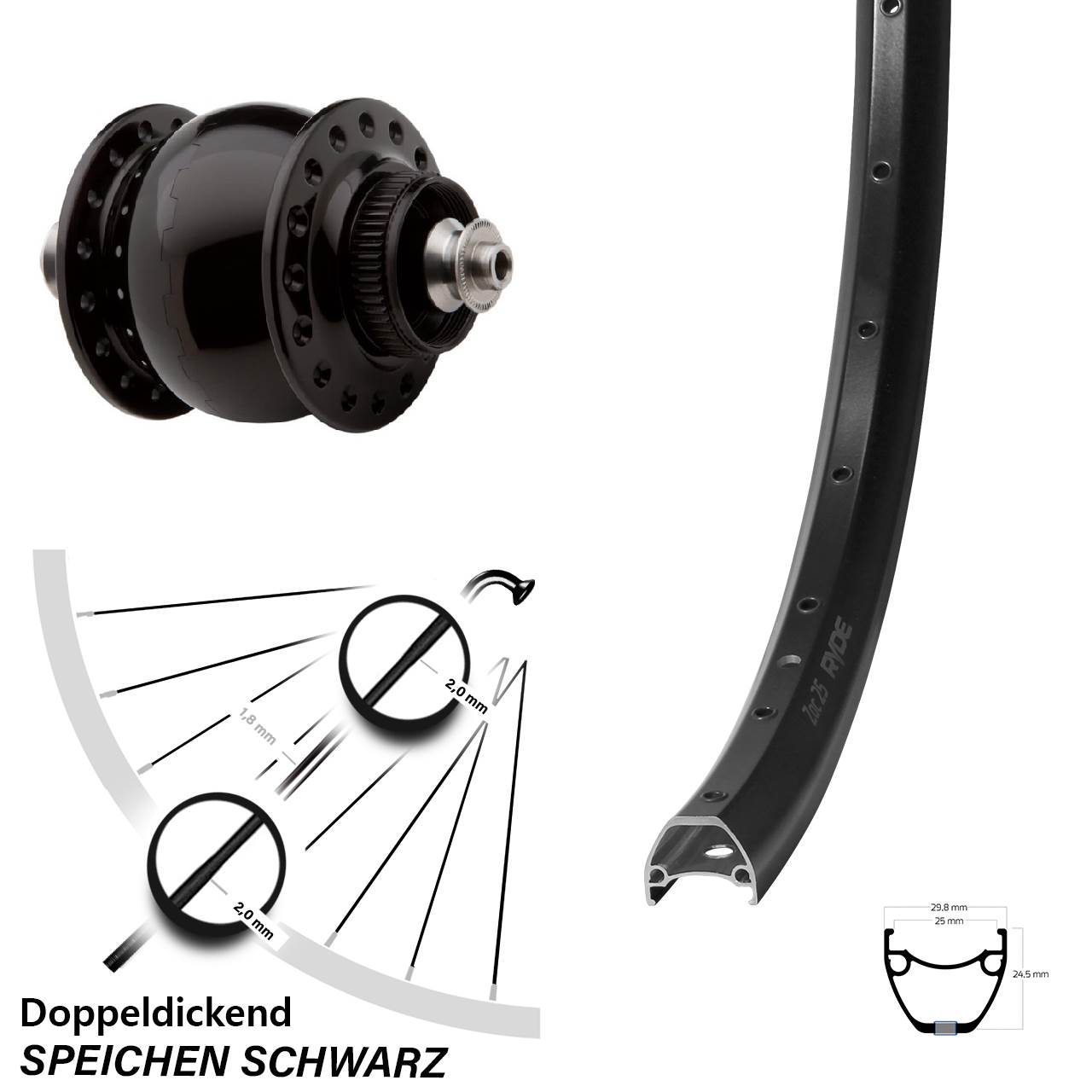 Centerlock Vorderrad mit Dynamo 28-29 Zoll Ryde ZAC 25 SONdelux QR