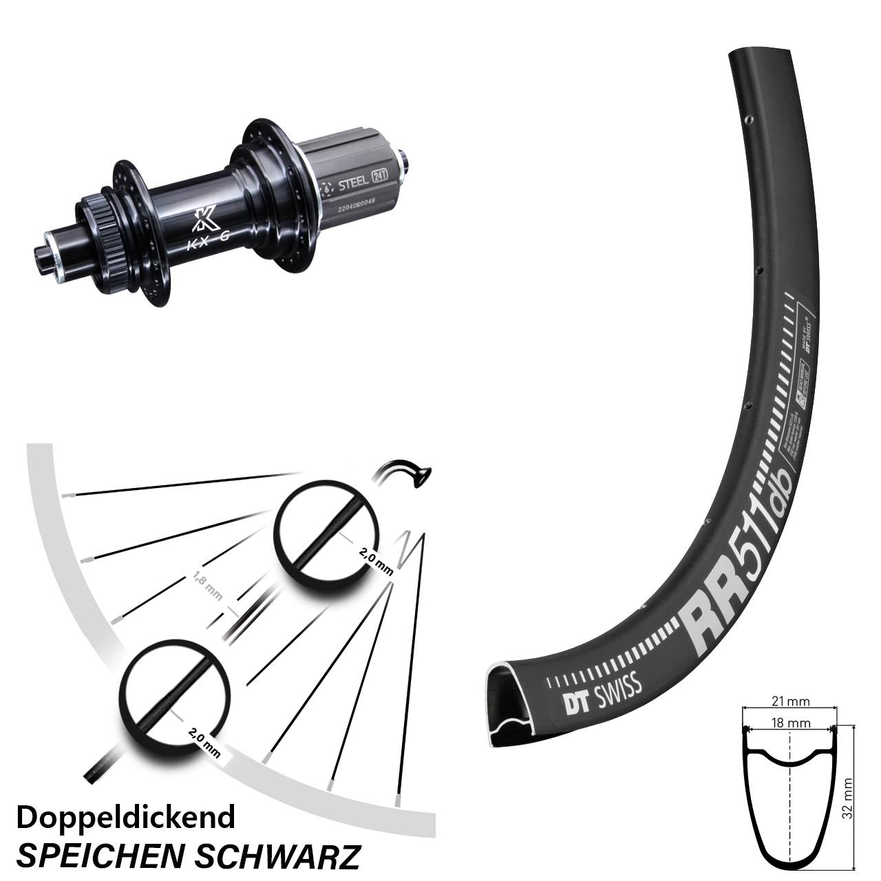 28 Zoll DT Swiss RR511 Hinterrad KX-GS 8-12 fach