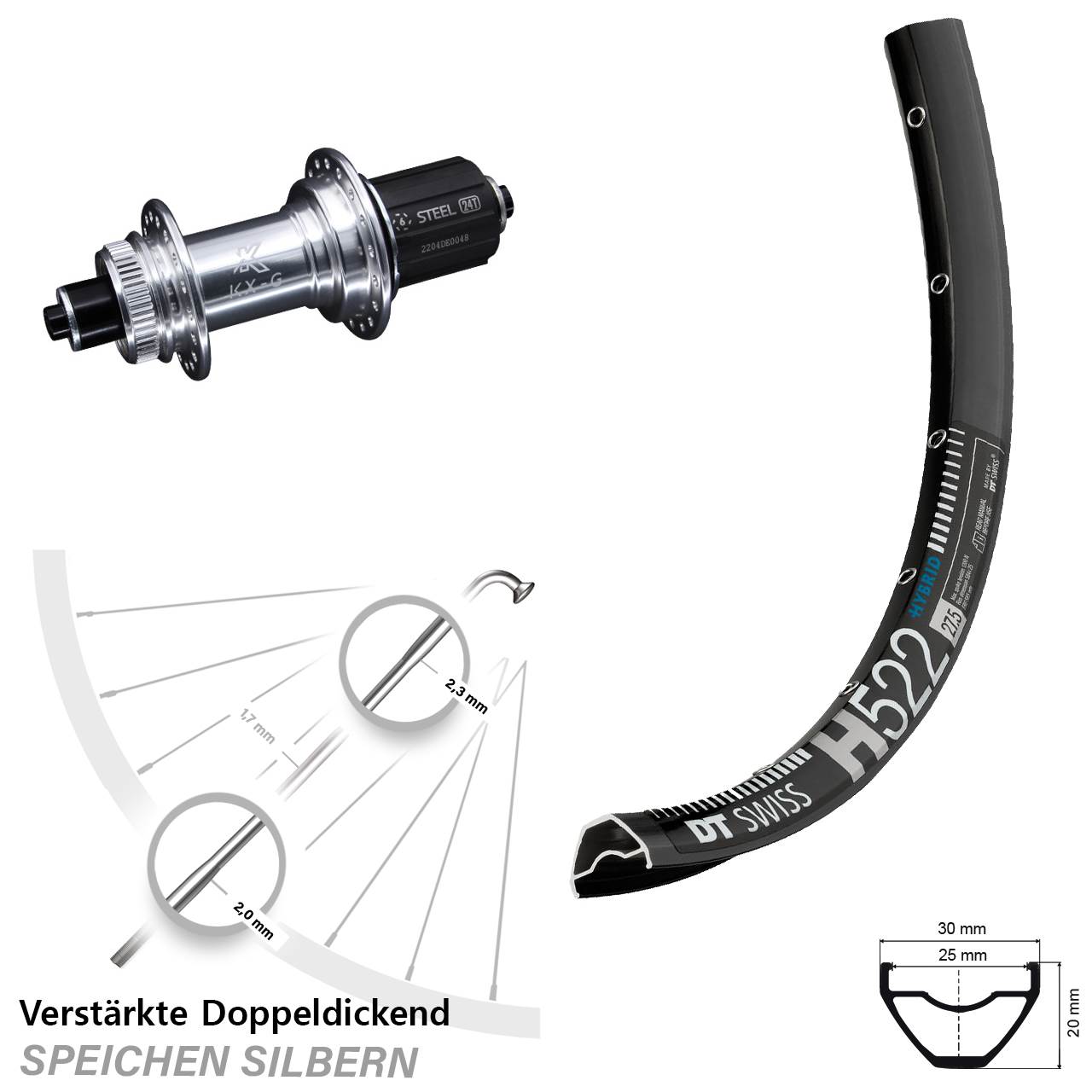 Disc Laufrad für Schnellspanner 28-29 Zoll DT Swiss H522 KX-G/S verstärkt 8-12 fach HG