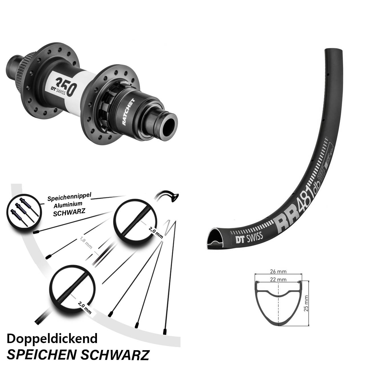 28 Zoll Hinterrad 350 Road Sram XDR 12-fach DT Swiss RR 481 DB