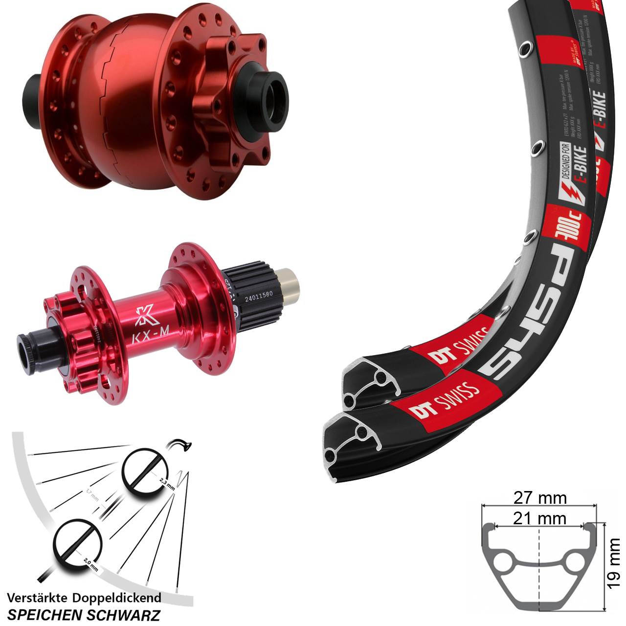 DT Swiss 545 KX-M rot SON 28 26 Zoll Laufradsatz 6-Loch 15x100 12x142 Micro Spline