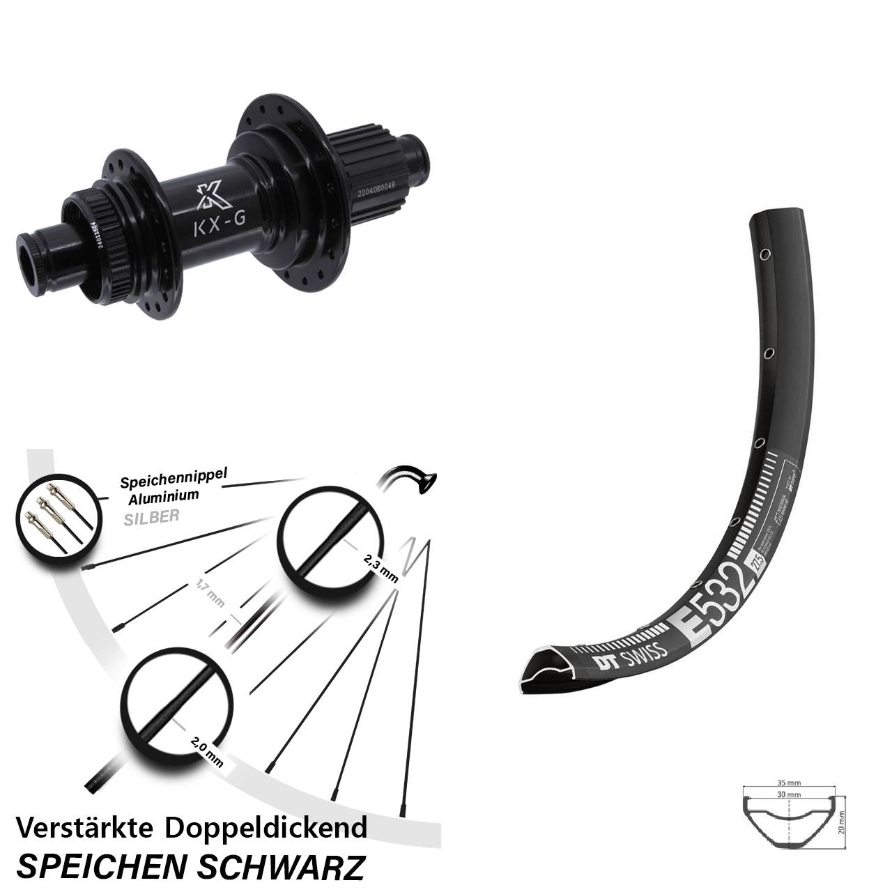 Disc Laufrad 12x142 29 Zoll DT Swiss E532 KX-GS verstärkt Micro Spline