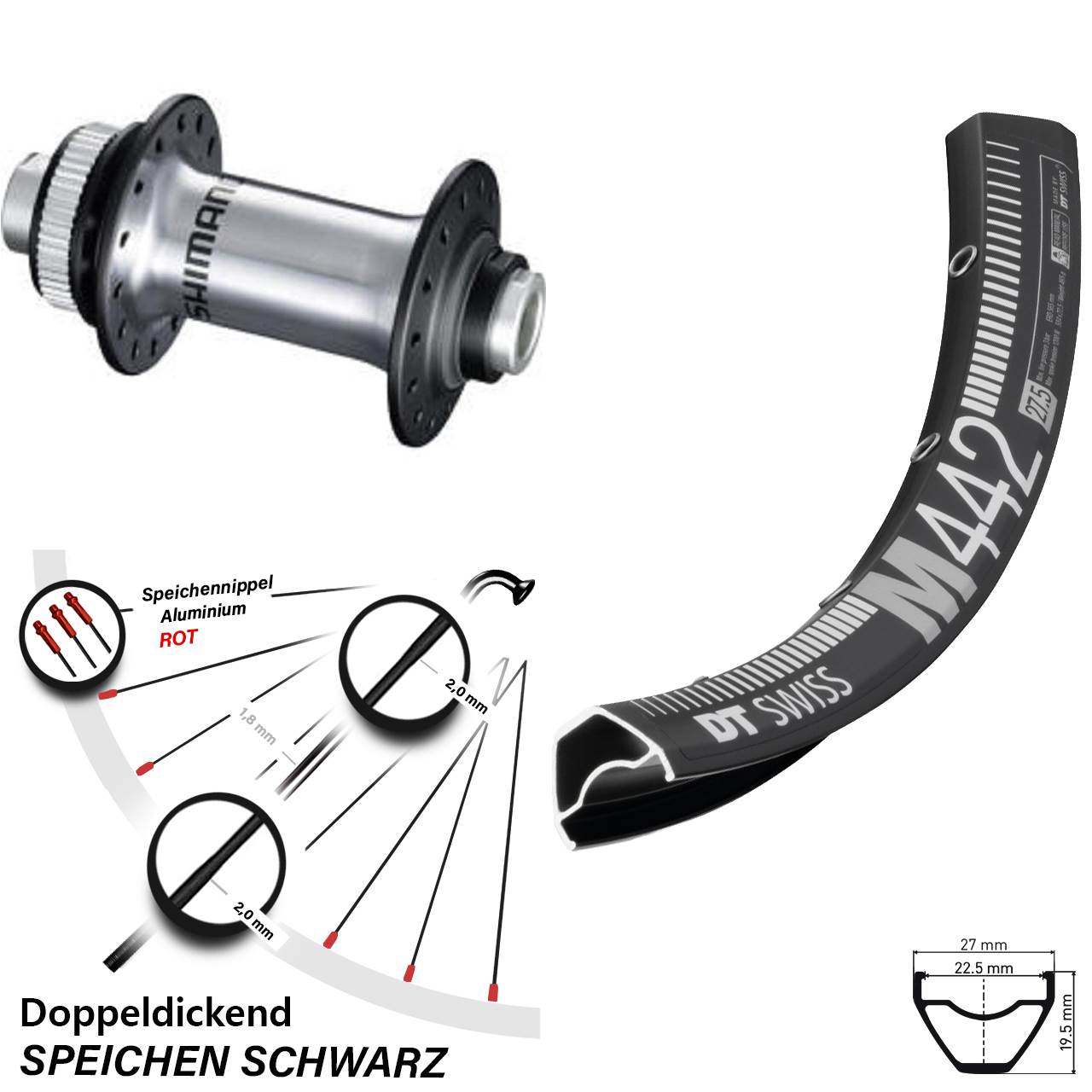 DT Swiss M 442 Shimano RS770 29 Zoll Disc Vorderrad 12x100