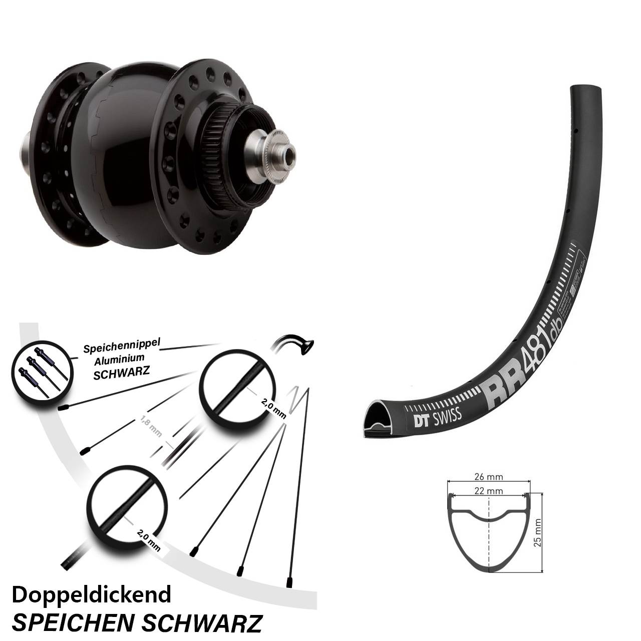 Son 28 Zoll Nabendynamo DT Swiss RR481 Disc-Vorderrad