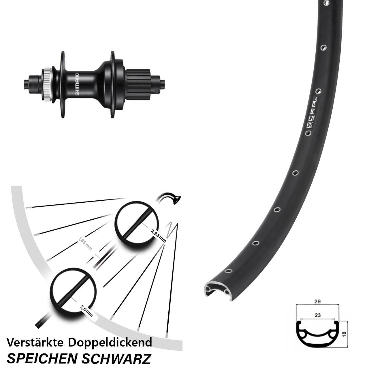 Centerlock Hinterrad 29 Zoll Gora 23 Shimano MT500 Micro Spline für Schnellspanner
