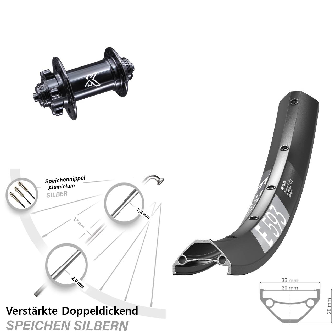 Disc Vorderrad für Schnellspanner 29 Zoll DT Swiss E593 KX-M