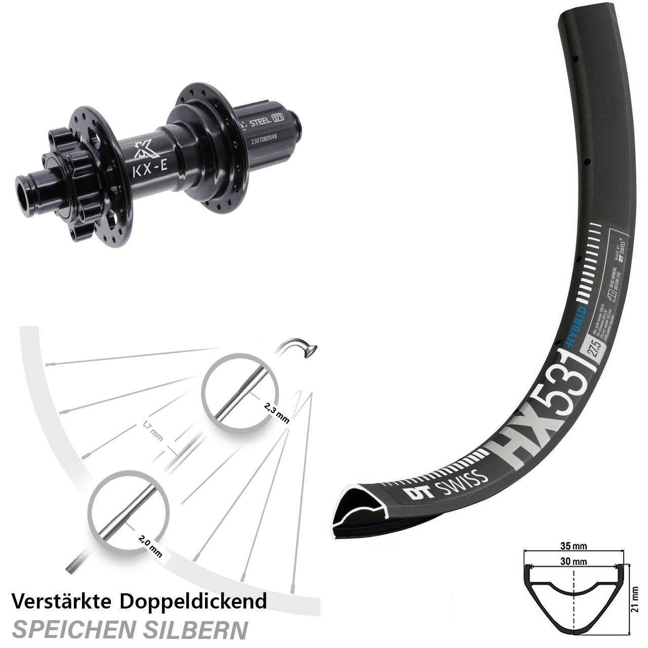 6-Loch Hinterrad 29 Zoll DT Swiss HX 531 KX-E Heavy Duty 8-12 fach 12x148 Boost
