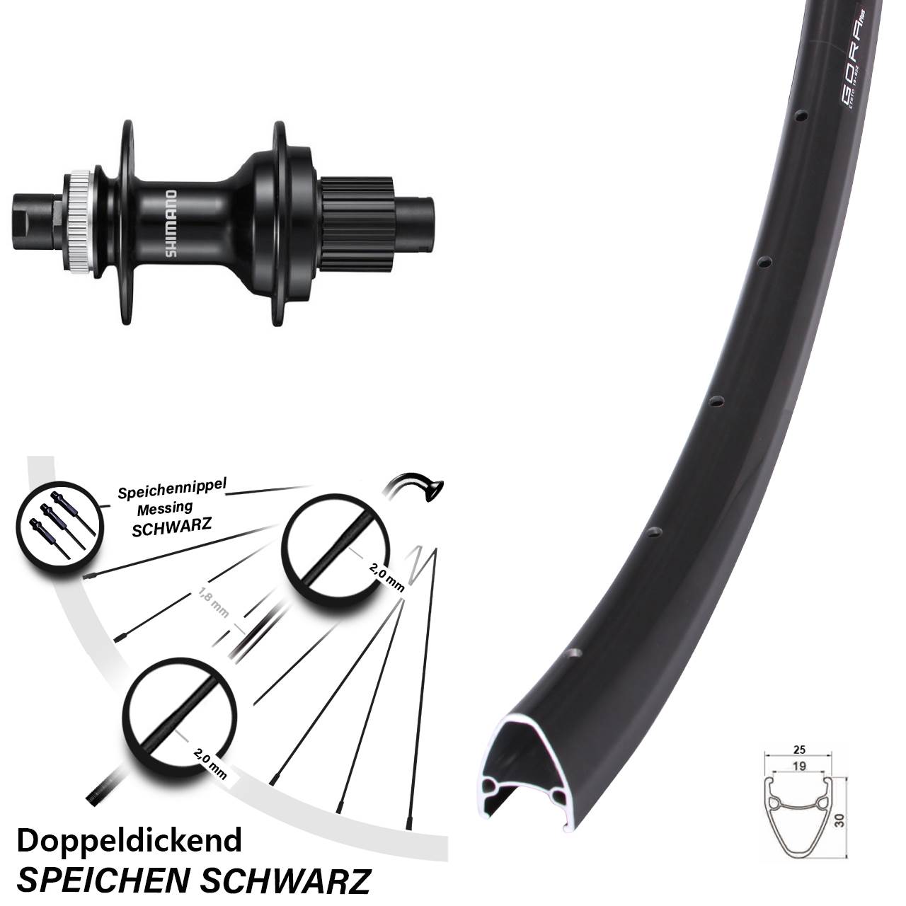 Centerlock Hinterrad 12x142 28 Zoll Gora Plus Shimano FH-MT510 Micro Spline