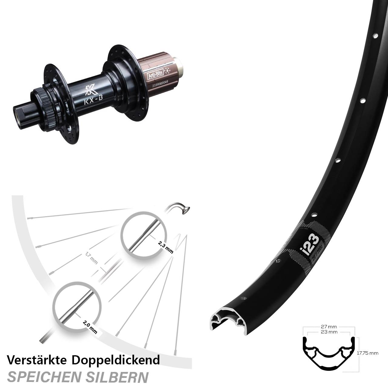 28 Zoll Hinterrad WTB I23 KX-B Centerlock 12x148 8-12 fach HG schwarz