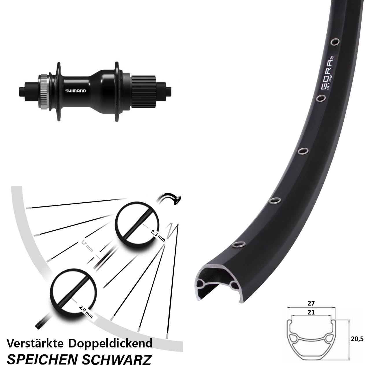 Gora 21 Shimano FH-QC500 28 Zoll Hinterrad Centerlock QR Micro Spline
