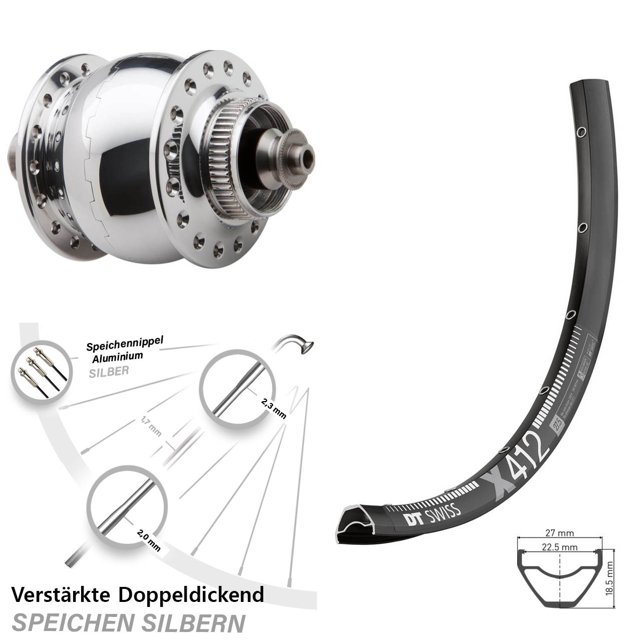 Centerlock Vorderrad mit Dynamo 29 Zoll DT Swiss X 412 SONdelux QR