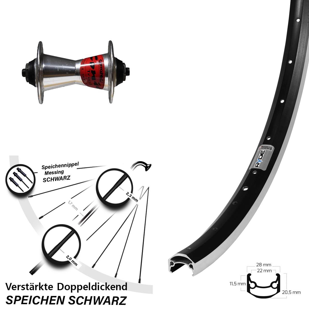 28 Zoll Ryde Andra 40 Formula Conic Vorderrad für Schnellspanner