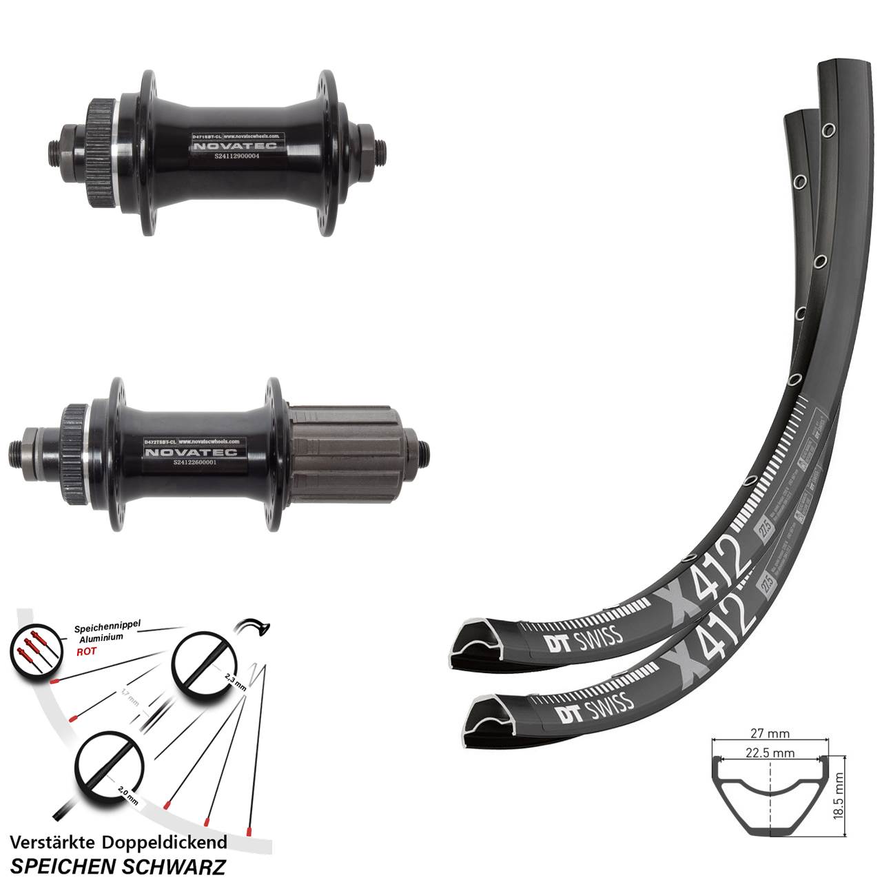 DT Swiss X412 Novatec D471 D472 28 Zoll Laufradsatz Centerlock QR 8-12 fach