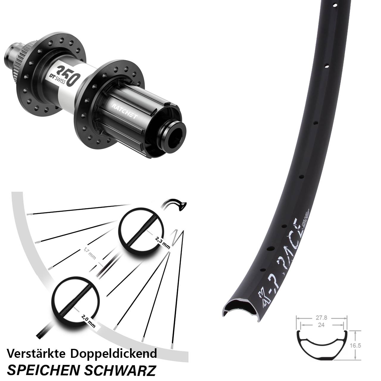 KX-R Race DT Swiss 350 Hinterrad Centerlock 12x142 8-11 fach HG