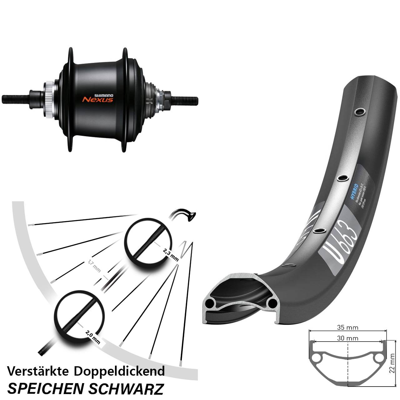 DT Swiss U663 Hinterrad 20 Zoll Shimano Nexus 7 Gang Disc