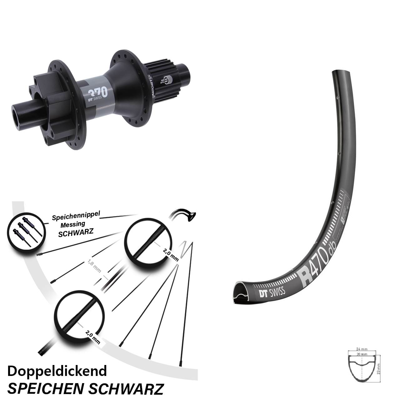 6-Loch Hinterrad 28 Zoll DT Swiss R 470-370 Shimano Micro Spline 12x142