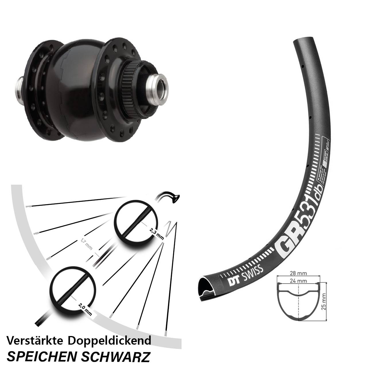 Vorderrad 12x100 mm DT Swiss GR 531 DB Gravel SON delux Disc Centerlock Steckachse