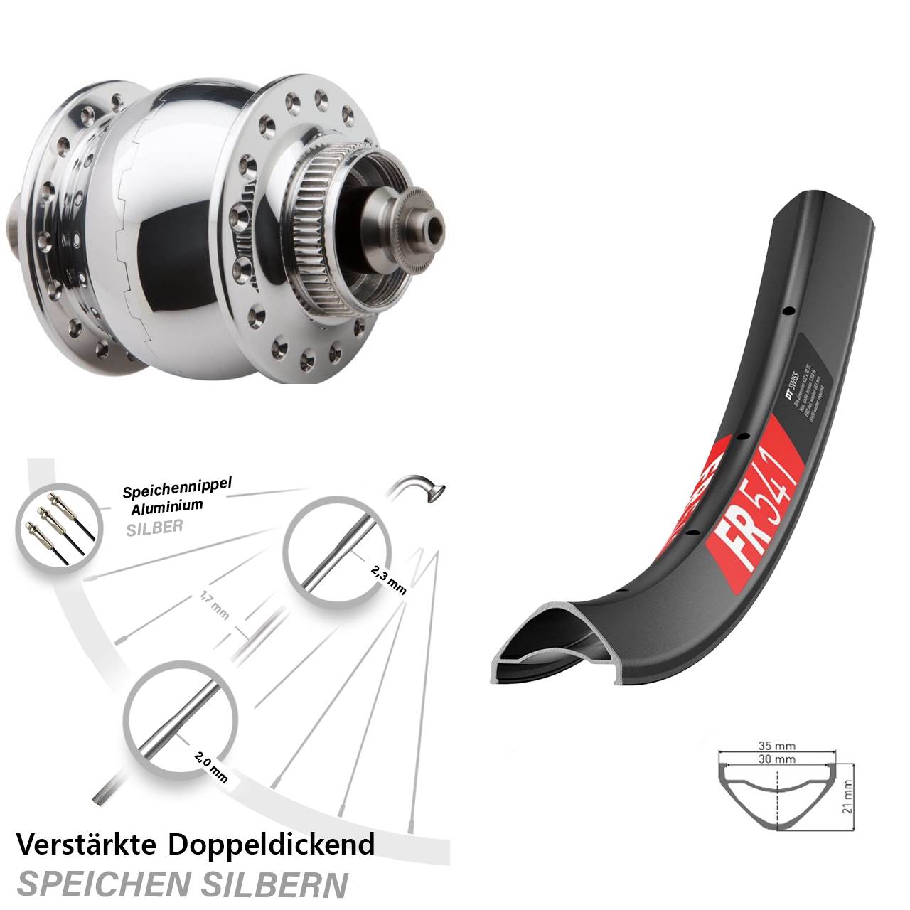 Centerlock Dynamo-Vorderrad für Schnellspanner 29 Zoll DT Swiss FR 541 SON 28