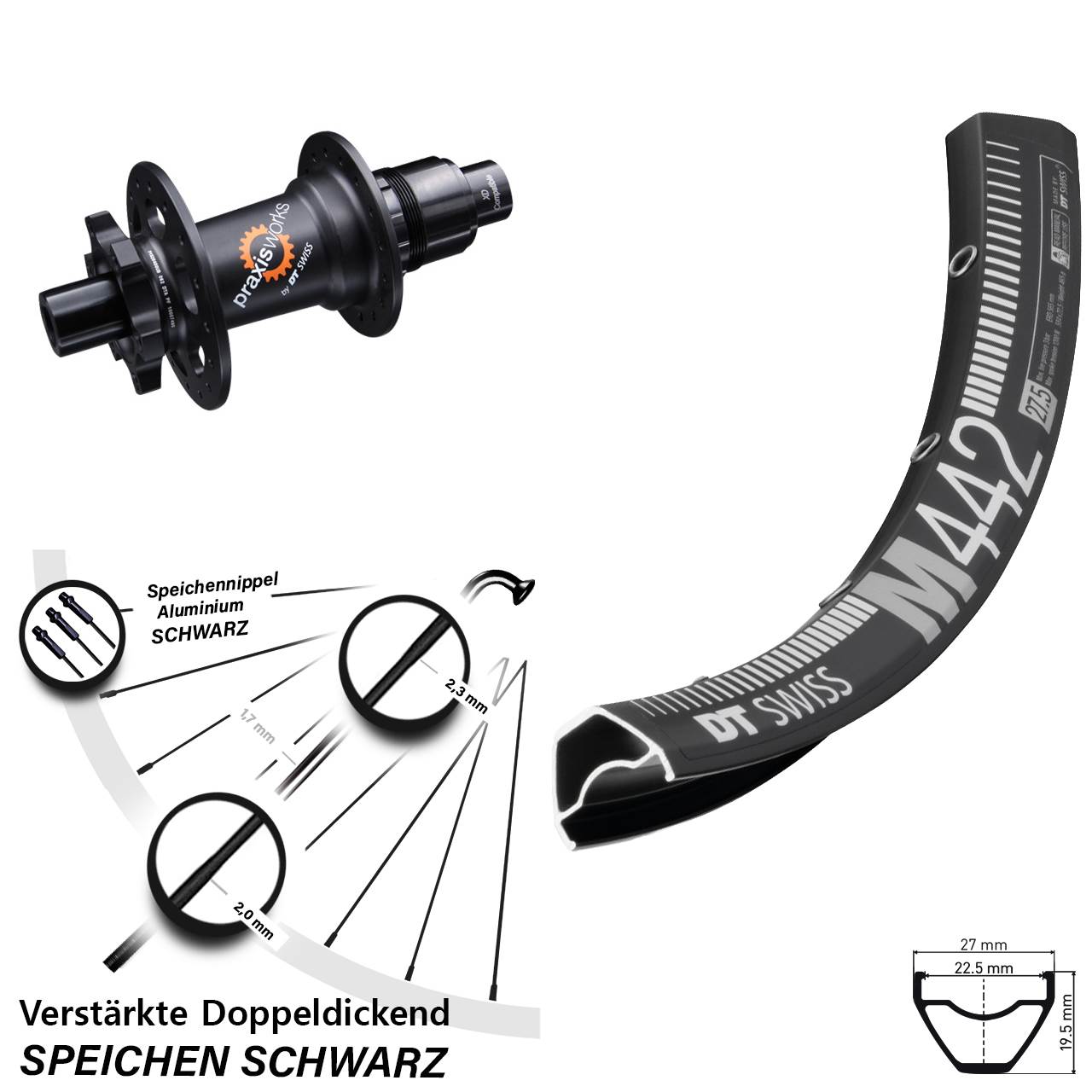 Disc Laufrad 29 Zoll DT Swiss M442-350 Ratchet 36 SRAM XD 12x142