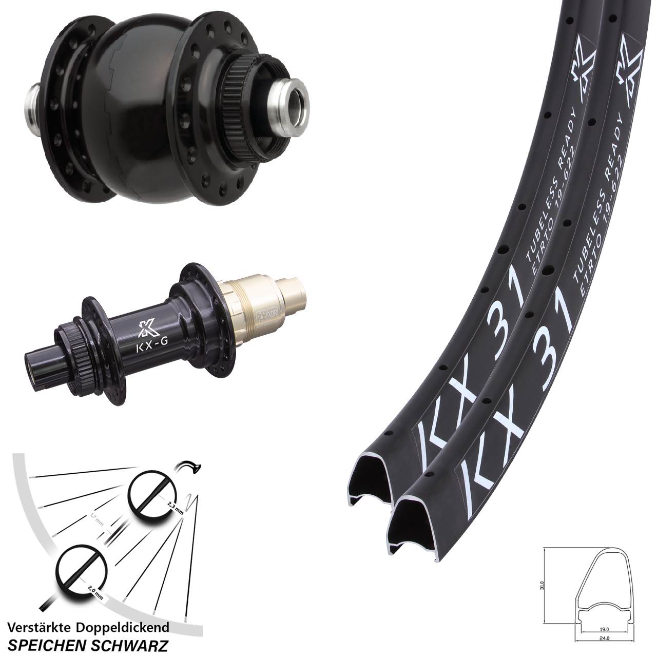 Laufradsatz Centerlock SON 28 Zoll KX 31 Offset Dynamo XDR 12x100/142