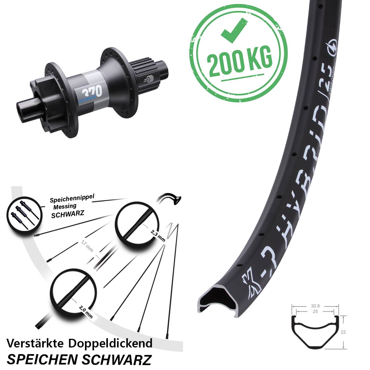 KX-R Hybrid 25 DT Swiss 370 27,5 Zoll Disc Laufrad 12x148 Shimano Micro Spline