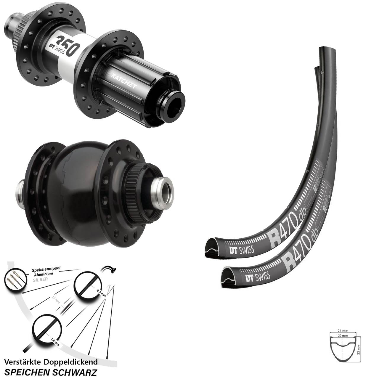 Disc Laufrad-Satz 28 Zoll DT Swiss R470-350 SON delux 11-12 fach HG 12x100/142