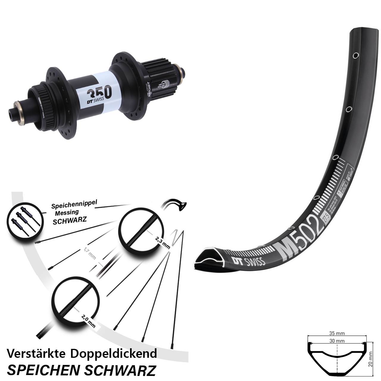 Hinterrad 27,5 Zoll DT Swiss M 502-350 Micro Spline QR