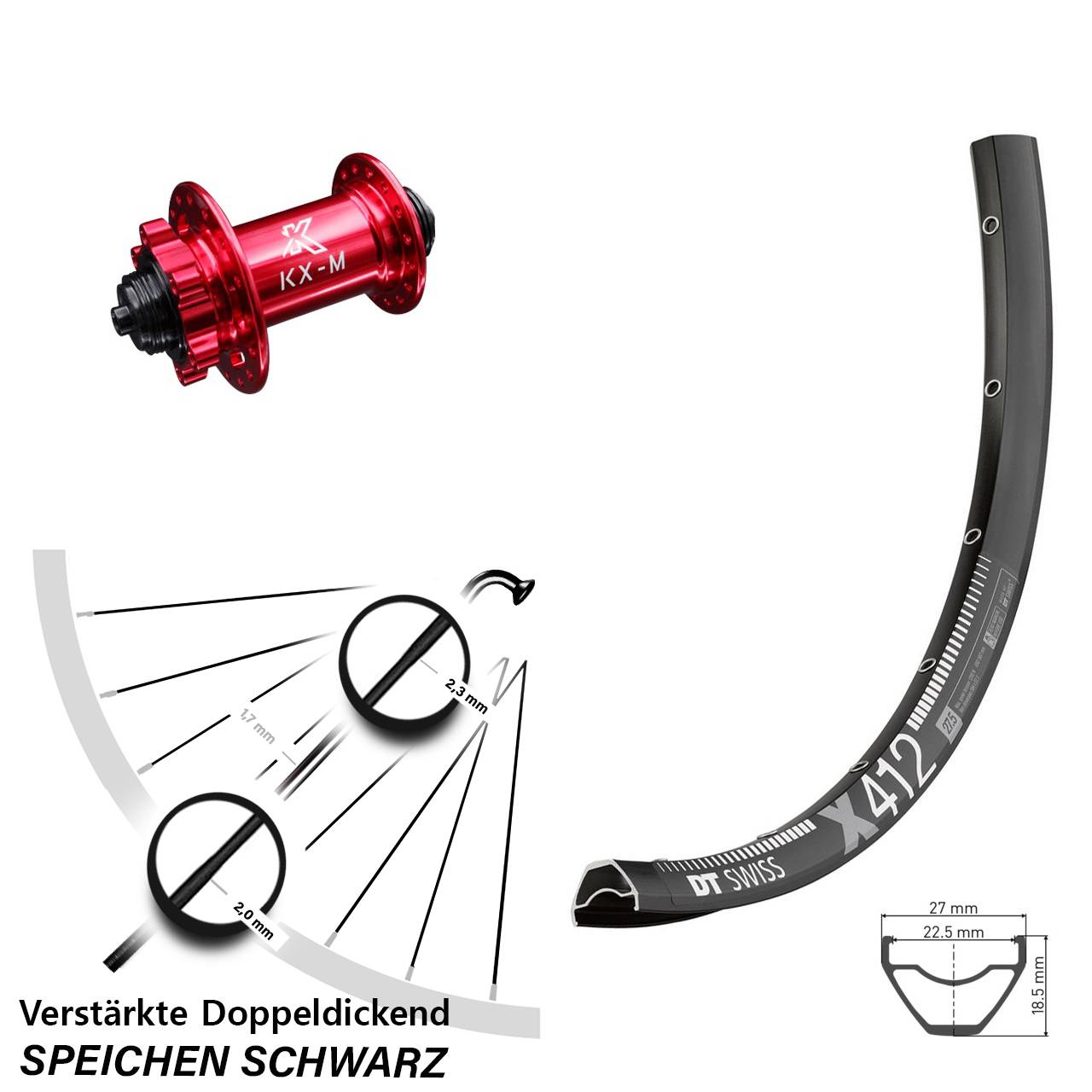Disc 29 Zoll Vorderrad DT Swiss X 412 KX-M rot für Schnellspanner