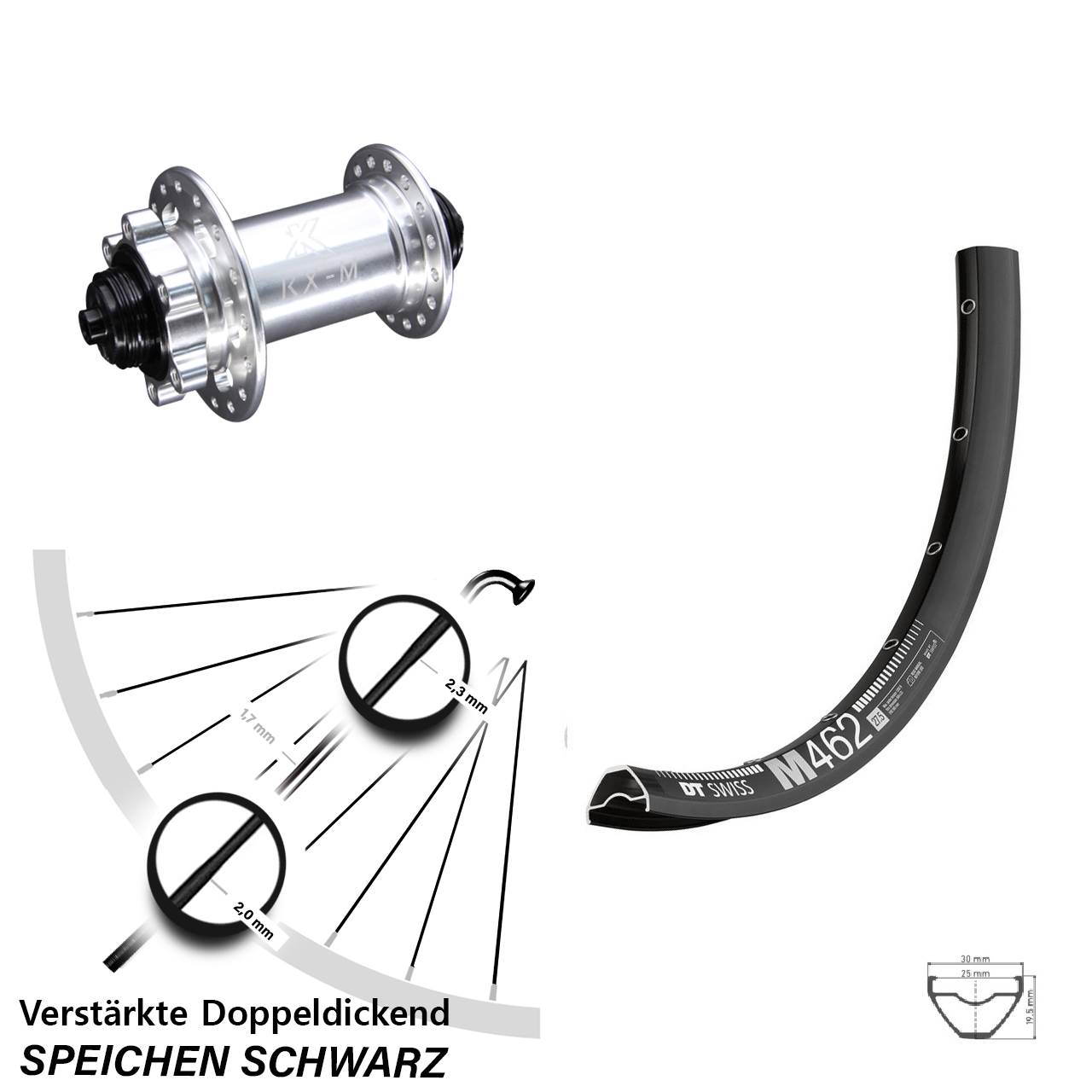 6-Loch Vorderrad für Schnellspanner 27,5 Zoll DT Swiss M462 KX-M