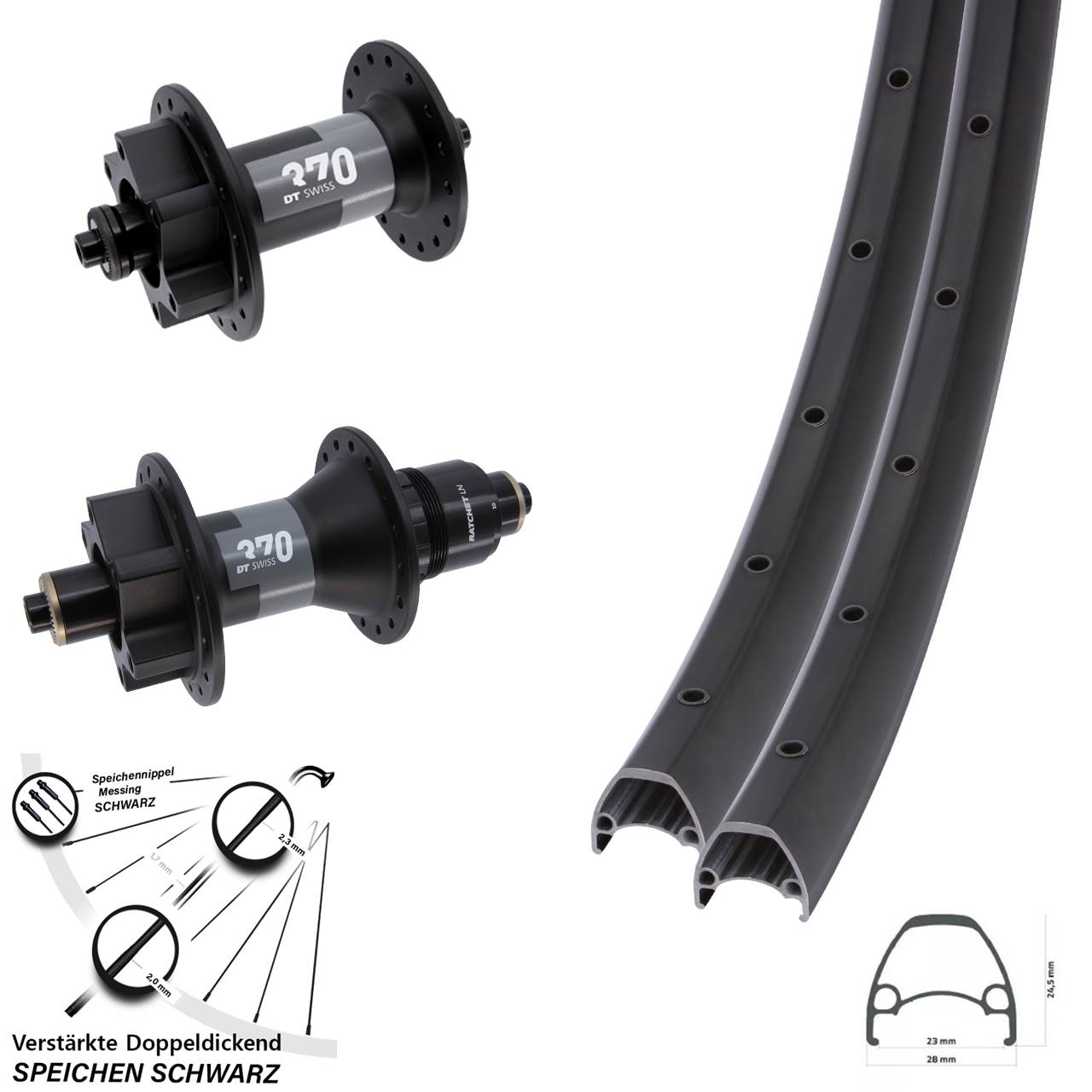 28-29 Zoll Ambrosio Sport DT Swiss 370 Laufradsatz 6-Loch für Schnellspanner XD 11-12 fach