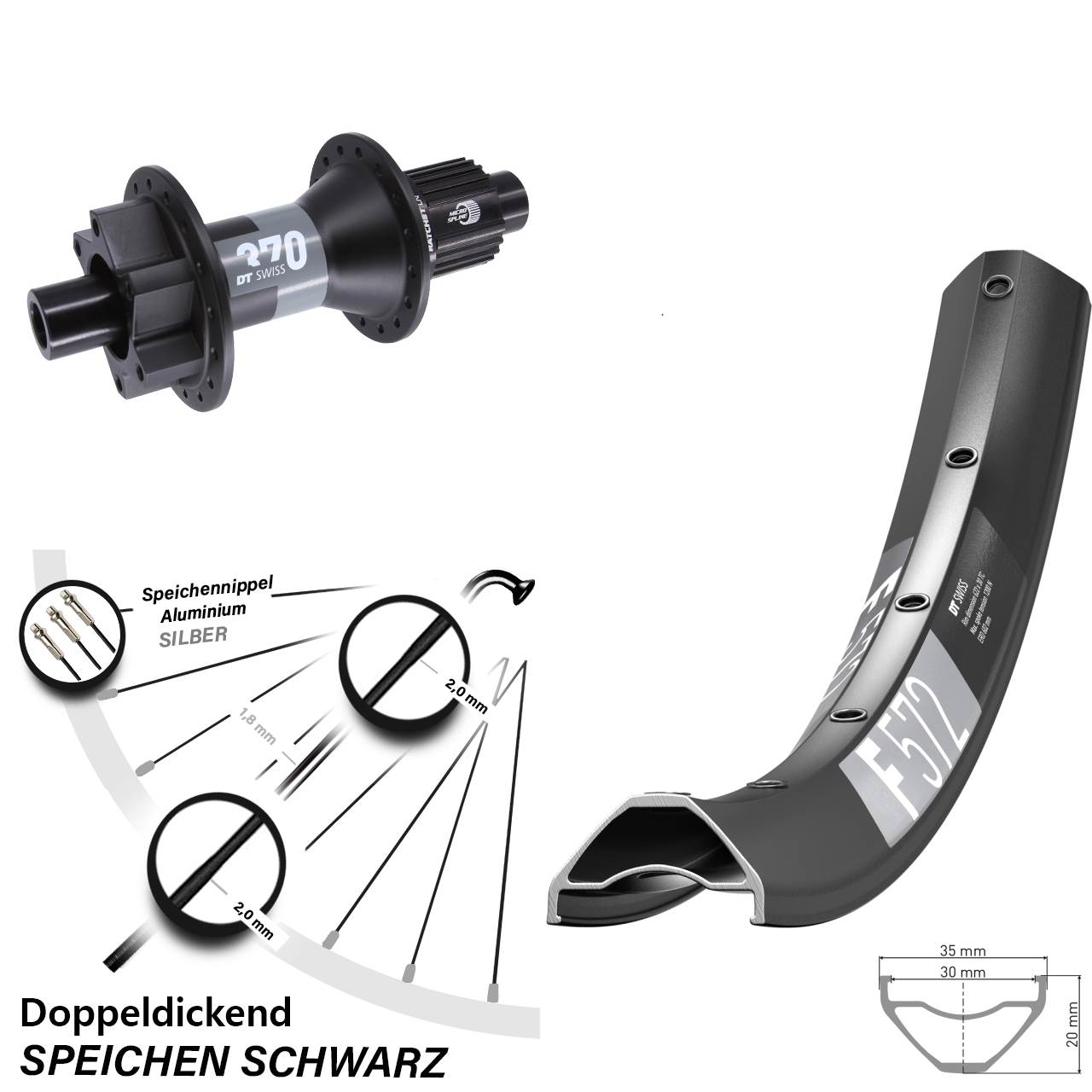 Hinterrad 27,5 Zoll DT Swiss F572 370 6-Loch Micro Spline 12x148