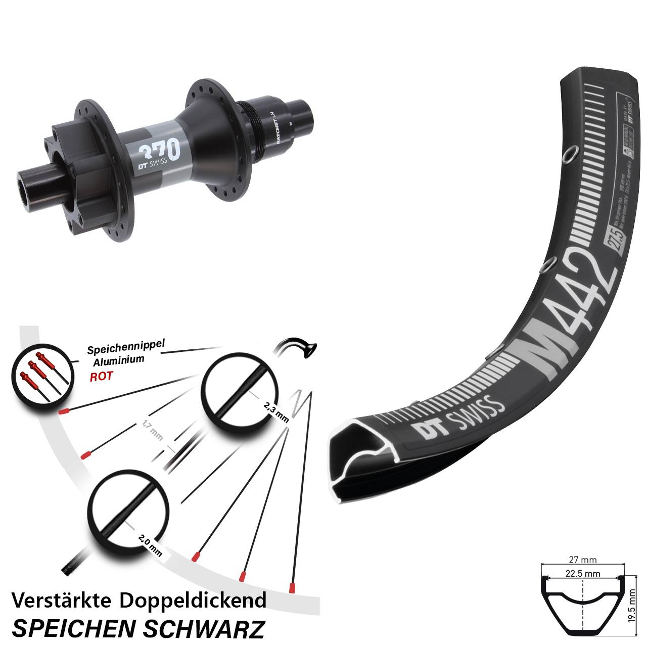 29 Zoll DT Swiss M442 370 Disc Hinterrad 12x148 XD 11-12 fach